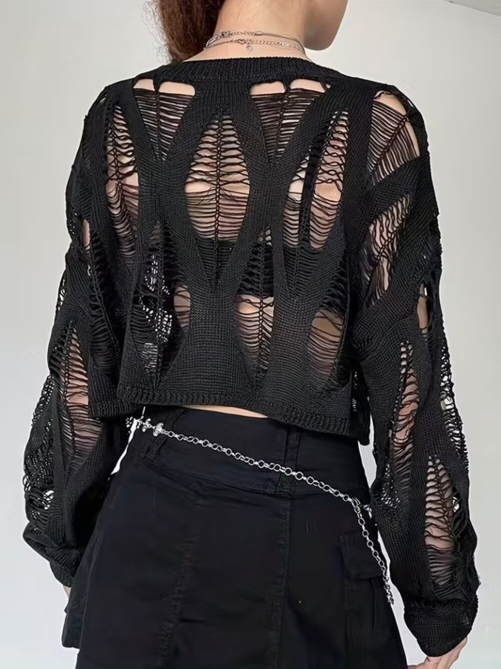 Grunge Cutout Cropped Long Sleeve Top - Picture 5 of 6